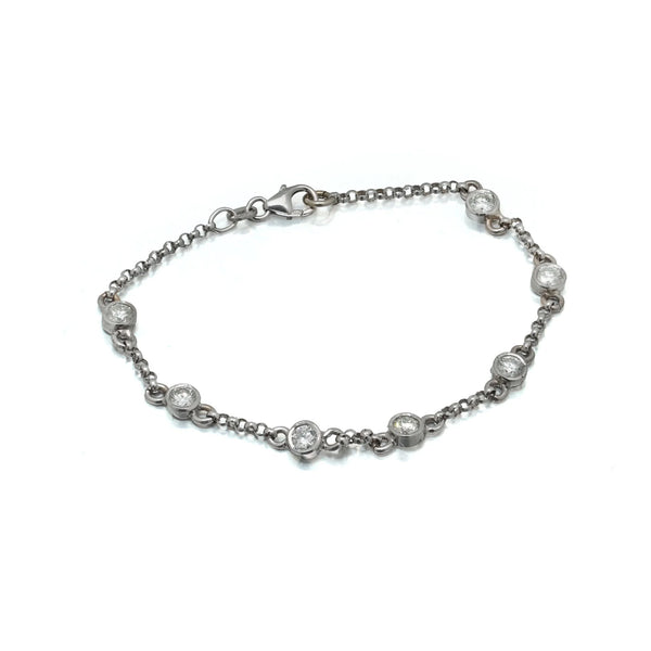 18ct White Gold Diamond Station Bracelet, Vintage 1970s
