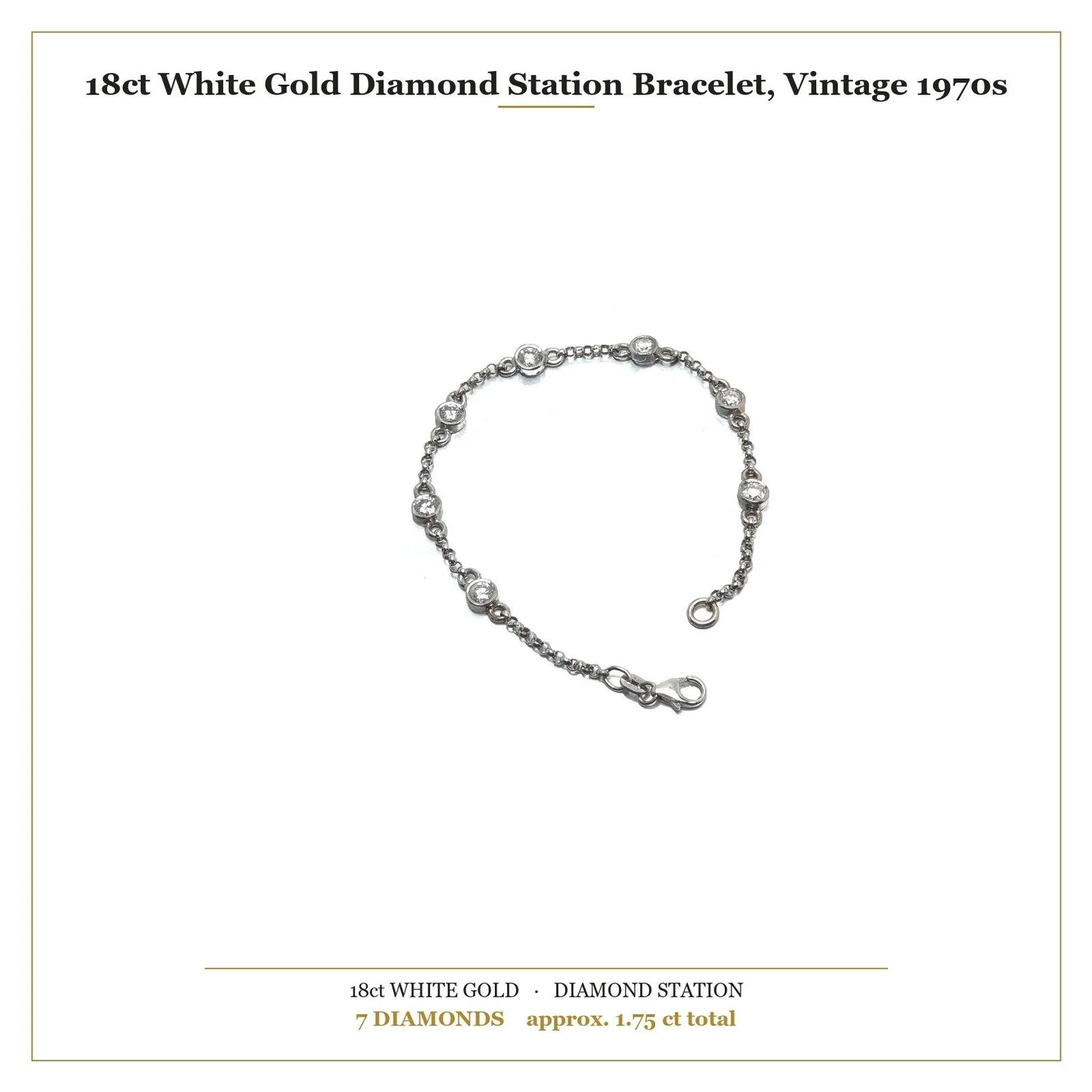 18ct White Gold Diamond Station Bracelet, Vintage 1970s