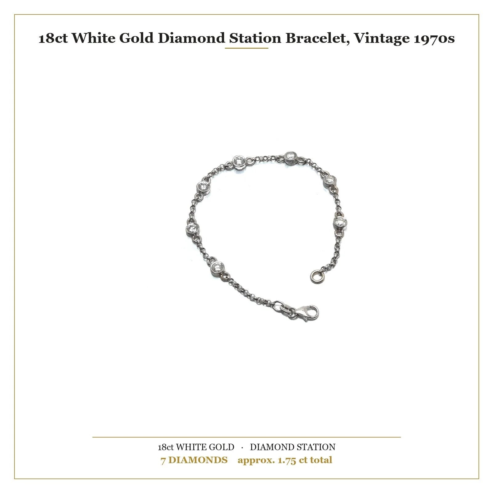 18ct White Gold Diamond Station Bracelet, Vintage 1970s