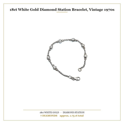 18ct White Gold Diamond Station Bracelet, Vintage 1970s