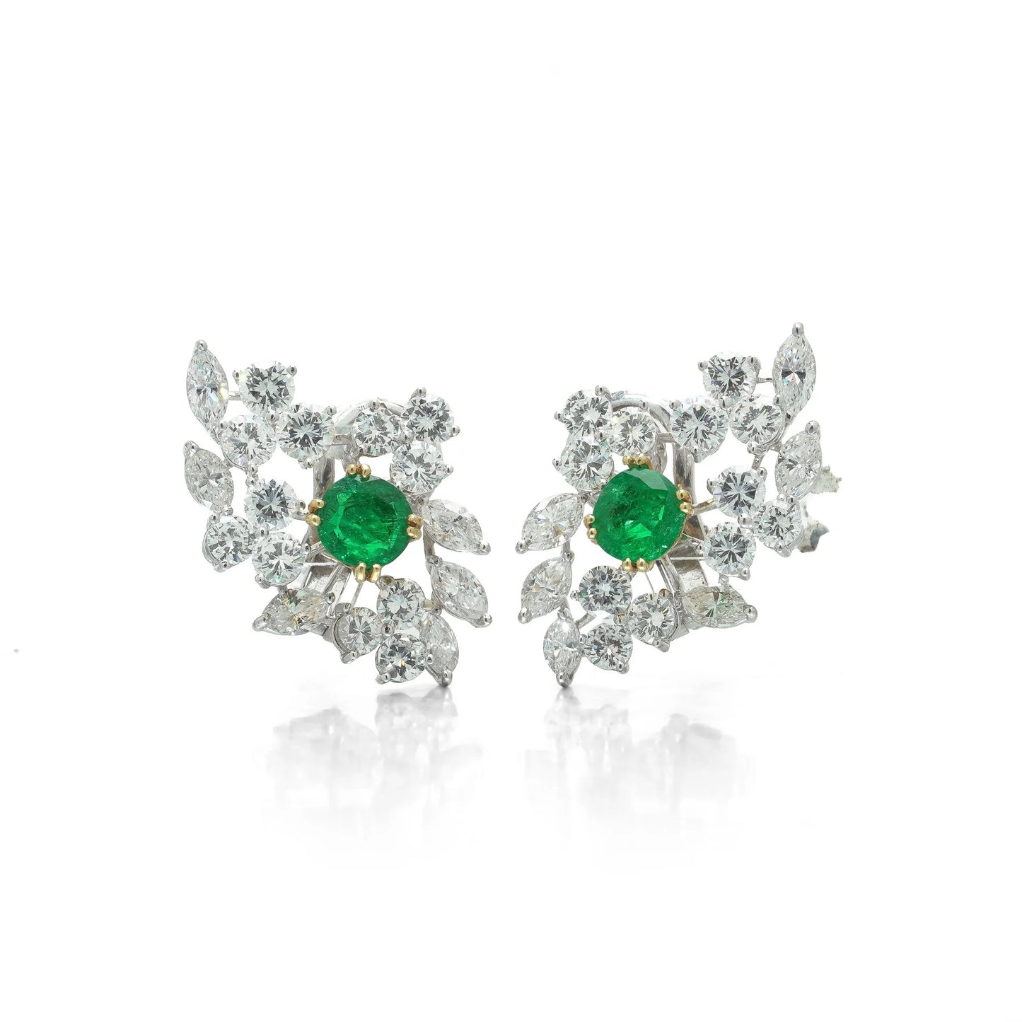 18 ct White Gold Emerald And Diamond Cluster Earrings
