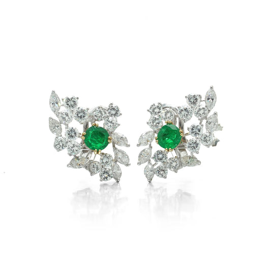 18 ct White Gold Emerald And Diamond Cluster Earrings