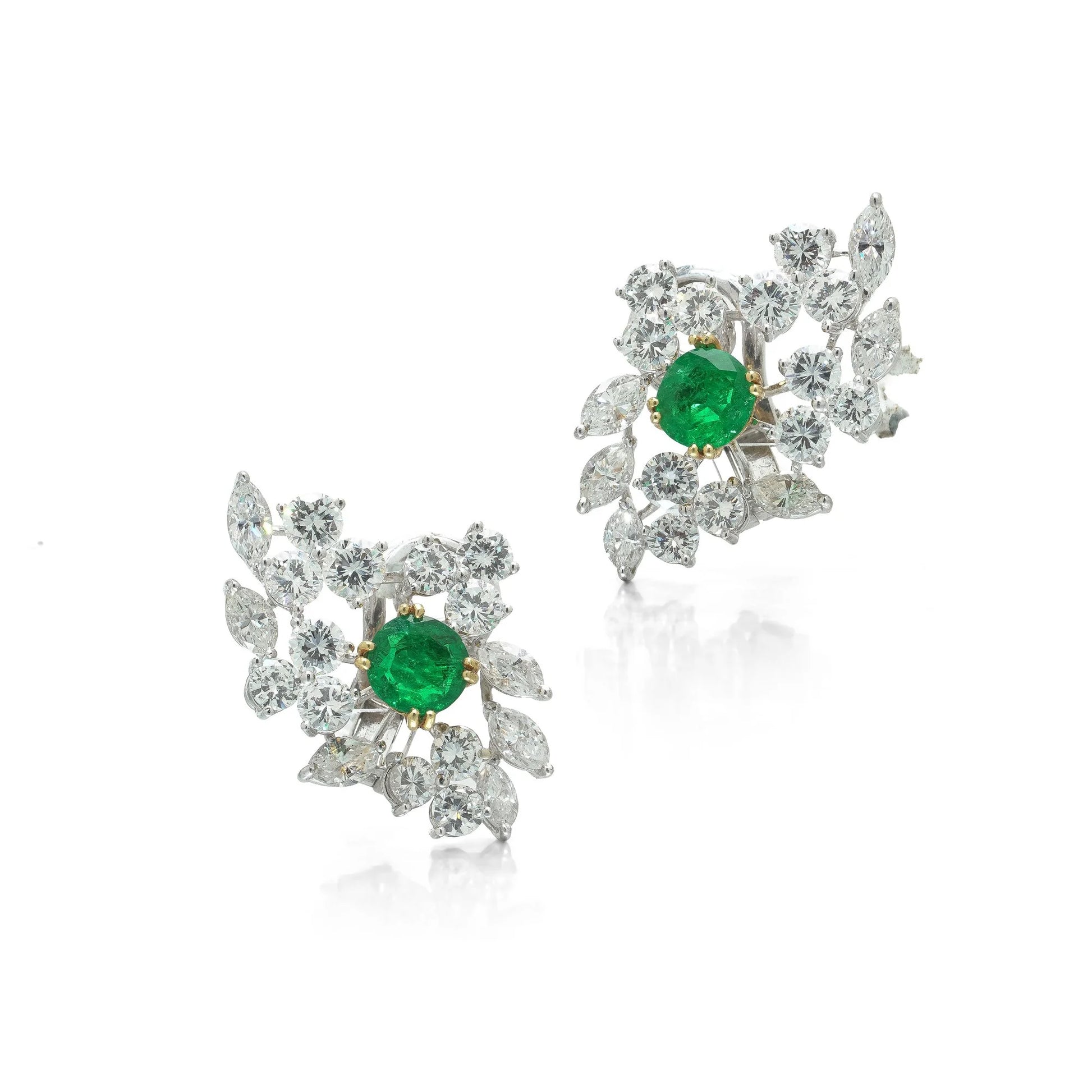 18 ct White Gold Emerald And Diamond Cluster Earrings