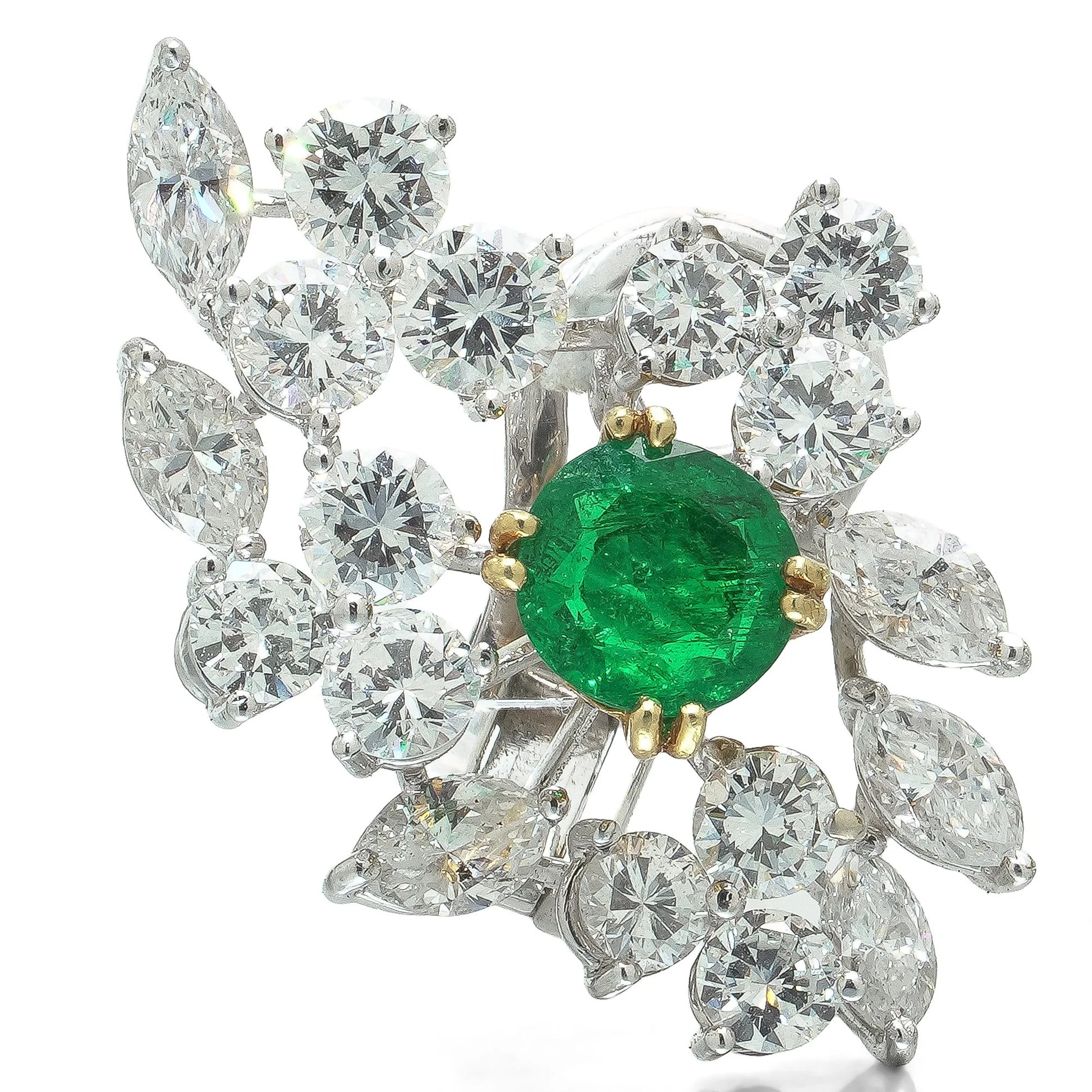 18 ct White Gold Emerald And Diamond Cluster Earrings