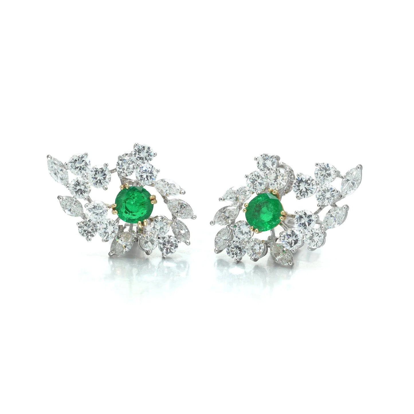 18 ct White Gold Emerald And Diamond Cluster Earrings