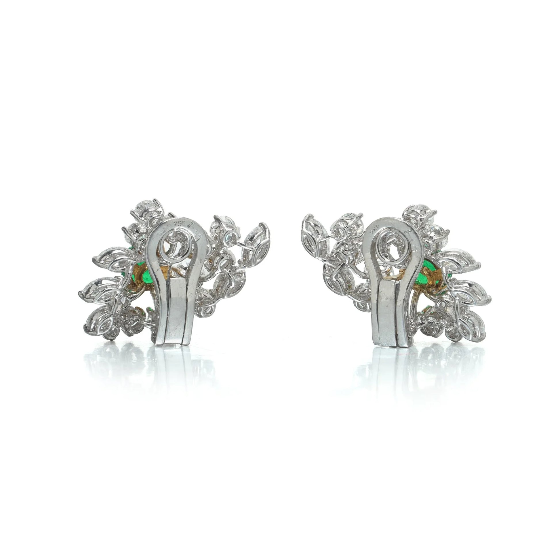 18 ct White Gold Emerald And Diamond Cluster Earrings