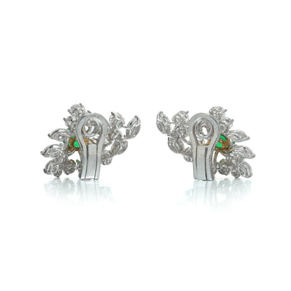 18 ct White Gold Emerald And Diamond Cluster Earrings