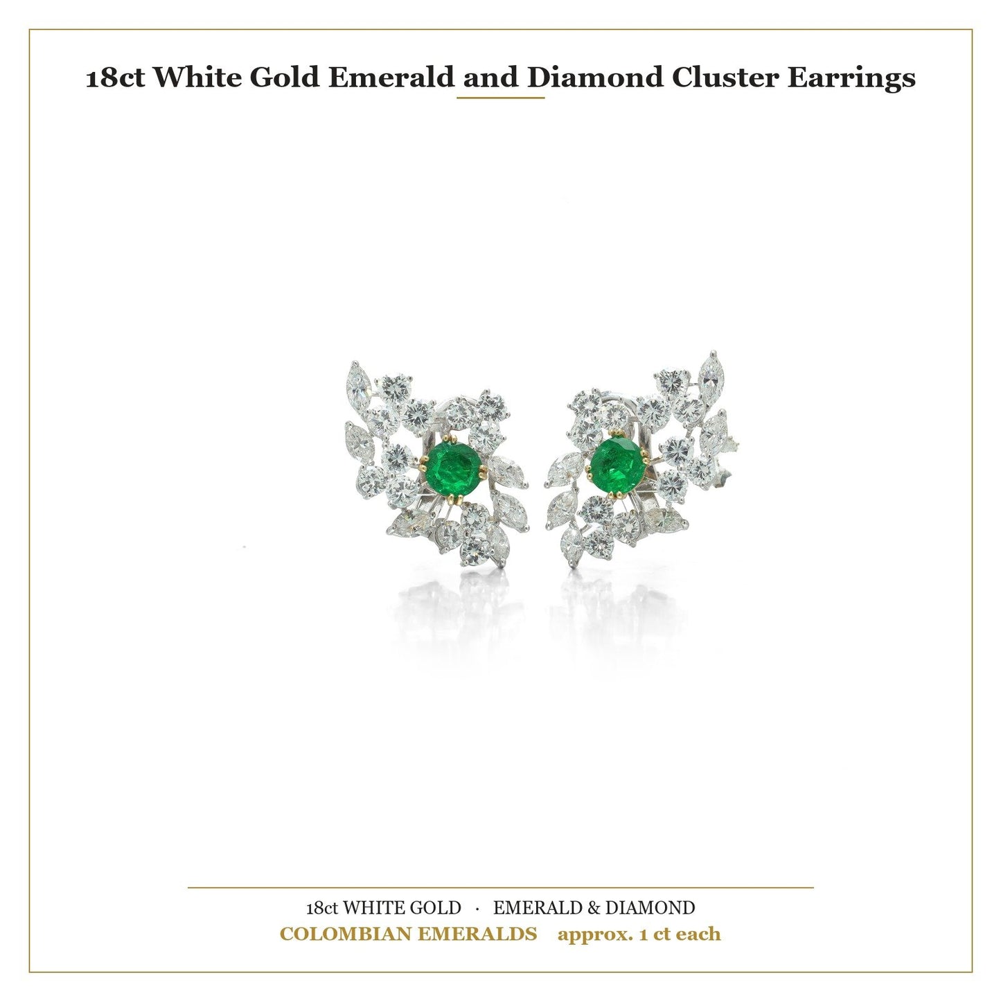 18 ct White Gold Emerald And Diamond Cluster Earrings