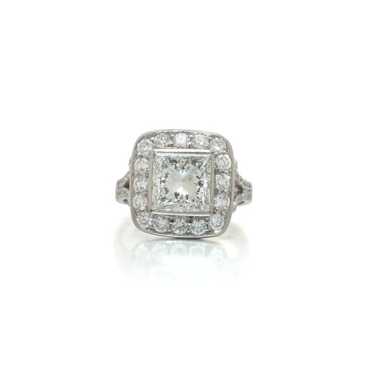 18 ct White Gold Princess Cut Diamond Cluster Engagement Ring