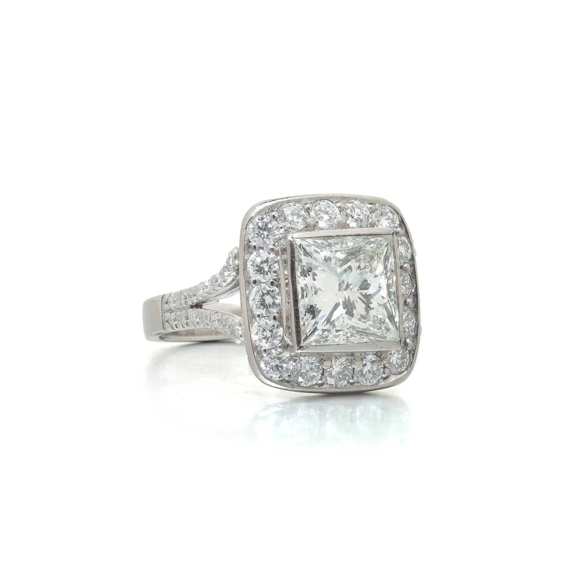 18 ct White Gold Princess Cut Diamond Cluster Engagement Ring