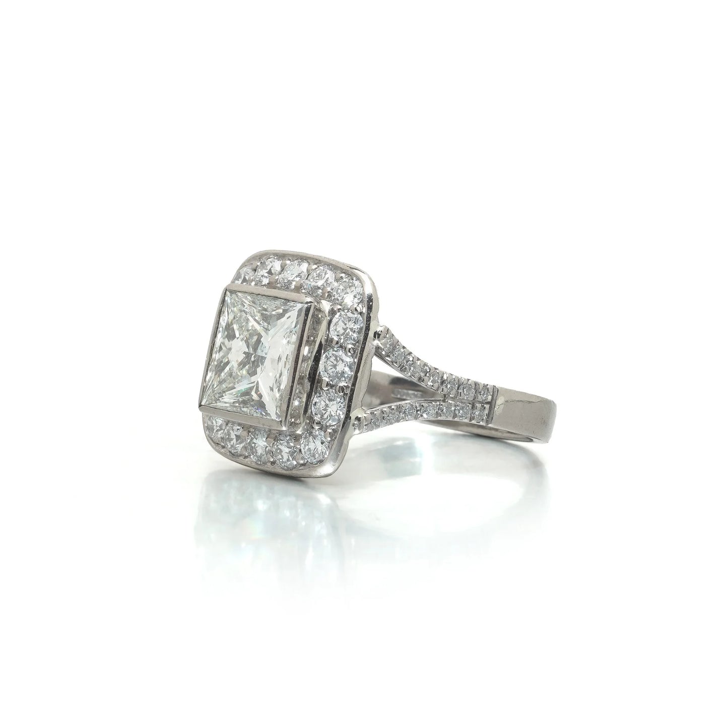 18 ct White Gold Princess Cut Diamond Cluster Engagement Ring