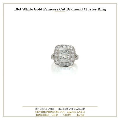 18 ct White Gold Princess Cut Diamond Cluster Engagement Ring