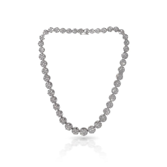 18 ct White Gold Diamond Cluster Line Necklace - 30 Carats