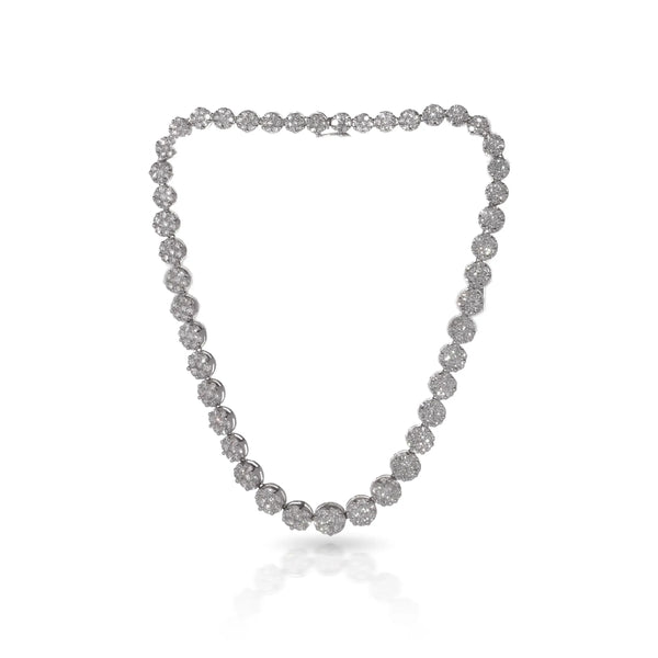 18 ct White Gold Diamond Cluster Line Necklace - 30 Carats