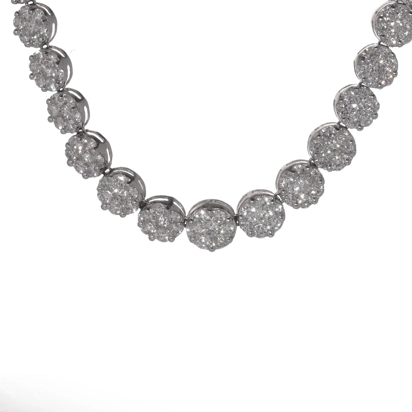 18KT White Gold Diamond Cluster Line Necklace - 30 Carats