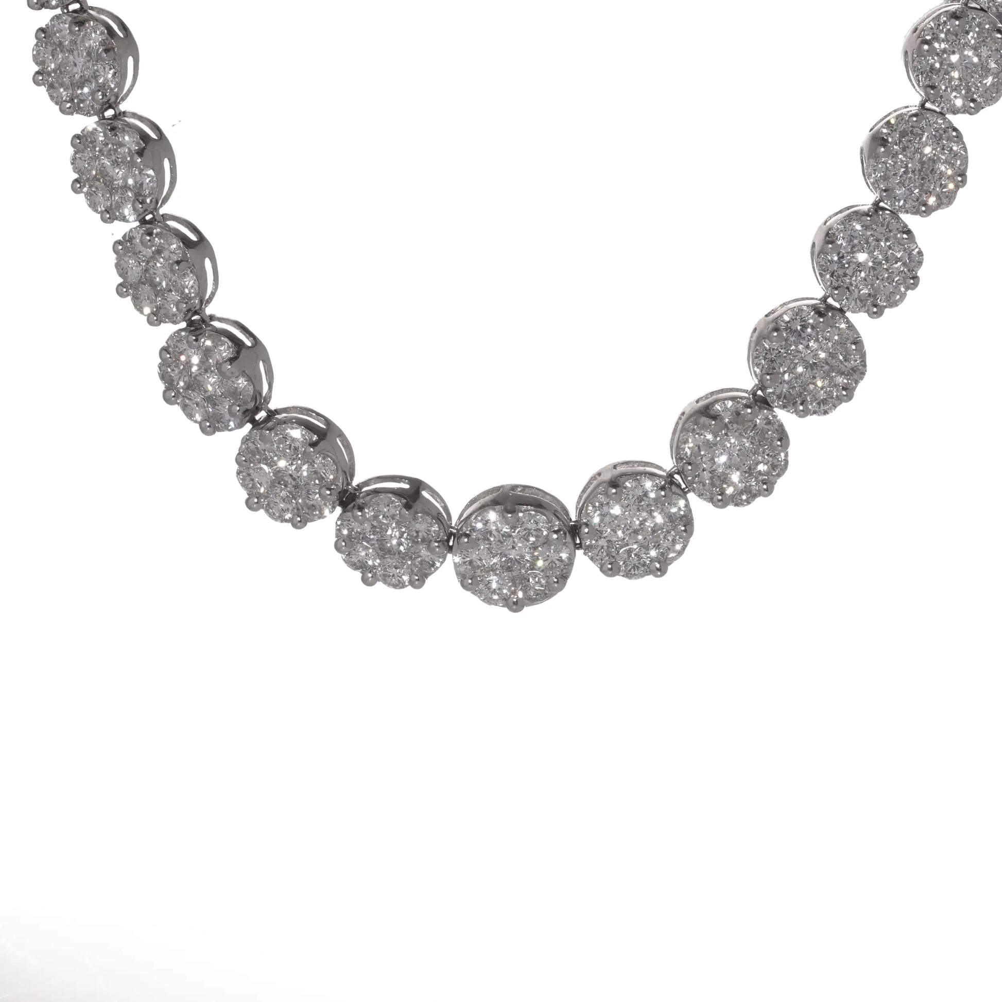 18KT White Gold Diamond Cluster Line Necklace - 30 Carats