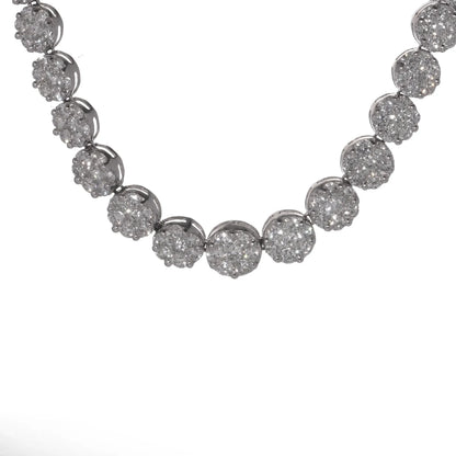 18KT White Gold Diamond Cluster Line Necklace - 30 Carats
