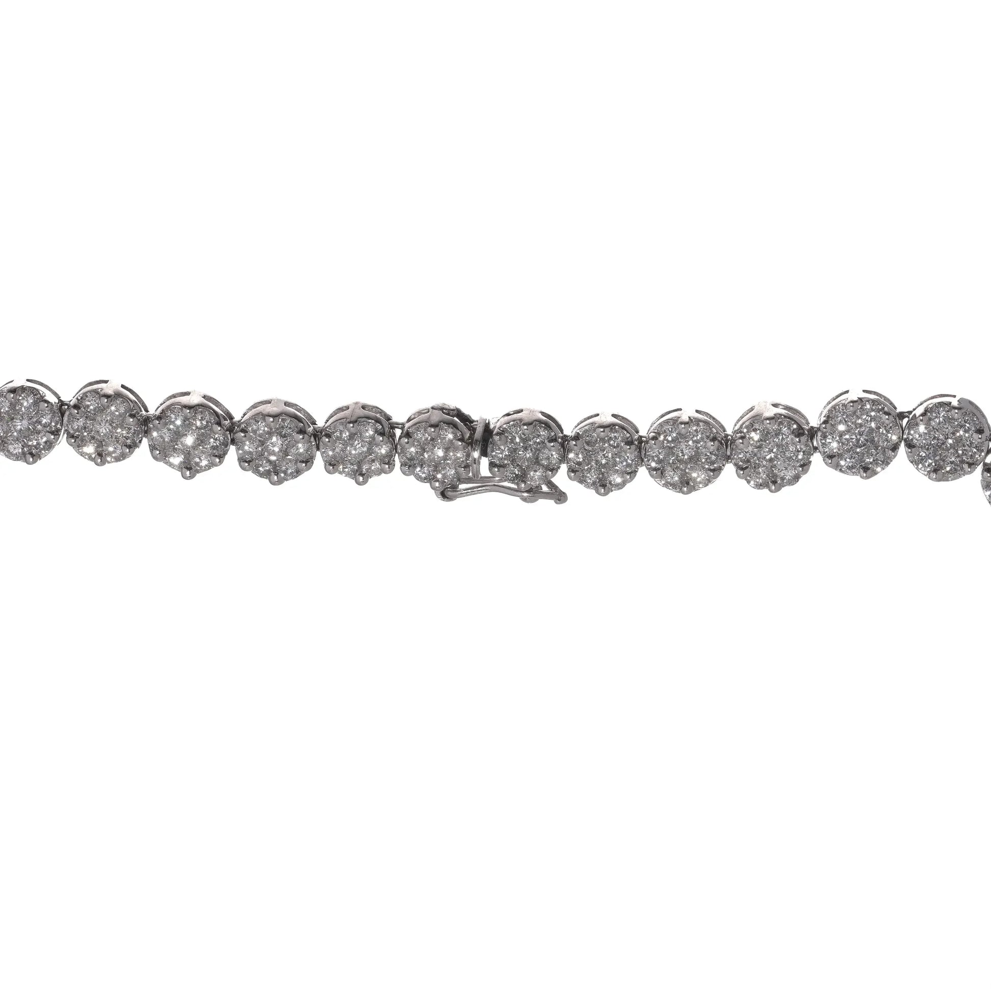 18KT White Gold Diamond Cluster Line Necklace - 30 Carats