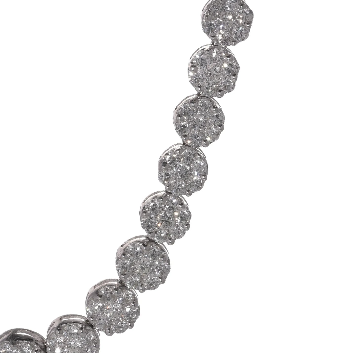 18KT White Gold Diamond Cluster Line Necklace - 30 Carats