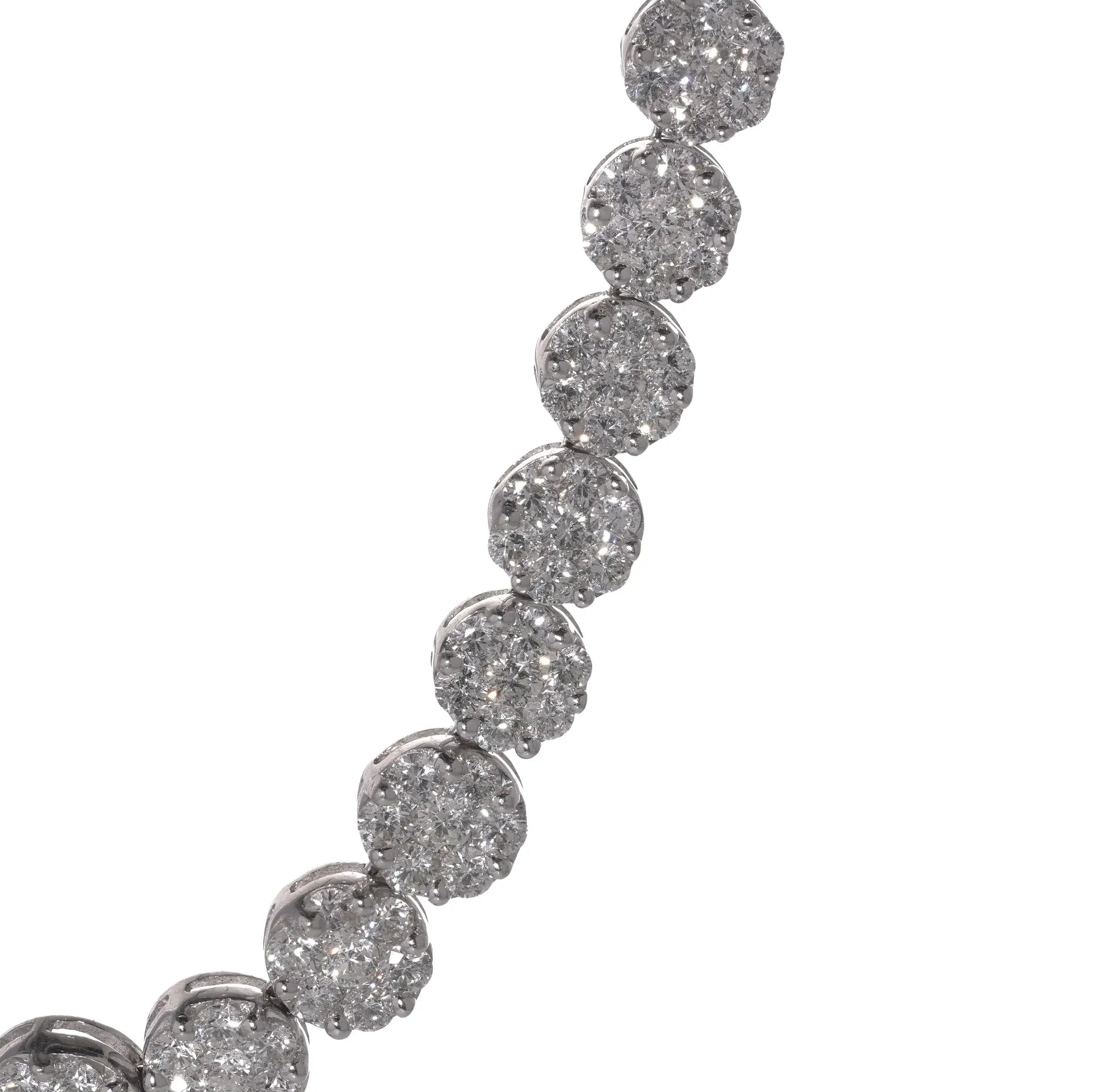 18KT White Gold Diamond Cluster Line Necklace - 30 Carats