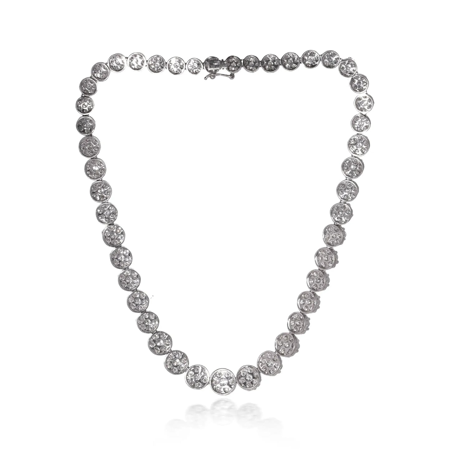 18KT White Gold Diamond Cluster Line Necklace - 30 Carats