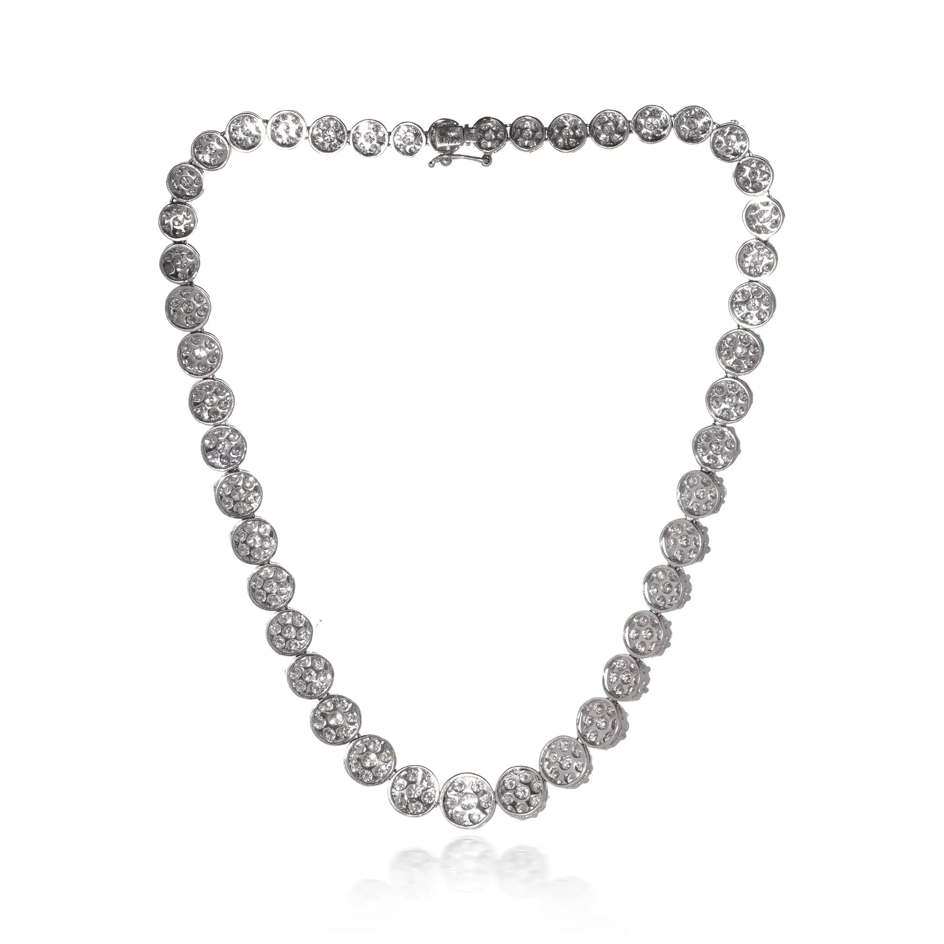 18KT White Gold Diamond Cluster Line Necklace - 30 Carats