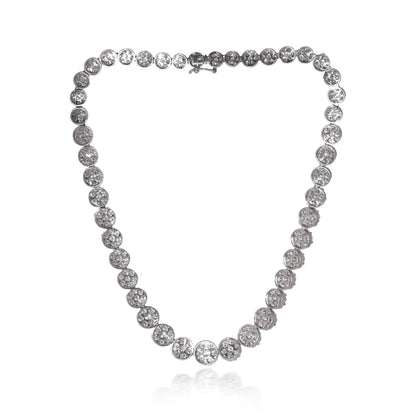 18KT White Gold Diamond Cluster Line Necklace - 30 Carats