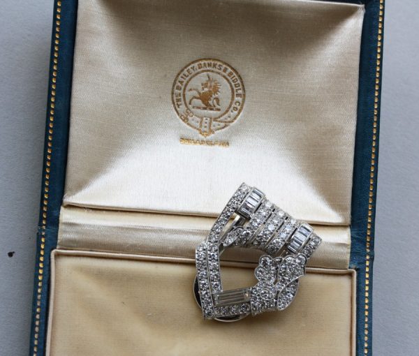 Art Deco 3.20ct Diamond Dress Clip, Signed Bailey Banks and Biddle