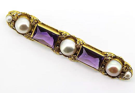 Antique Victorian Amethyst and Pearl Brooch, set in Gold