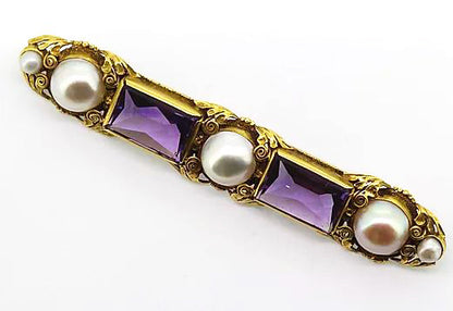 Antique Victorian Amethyst and Pearl Brooch, set in Gold