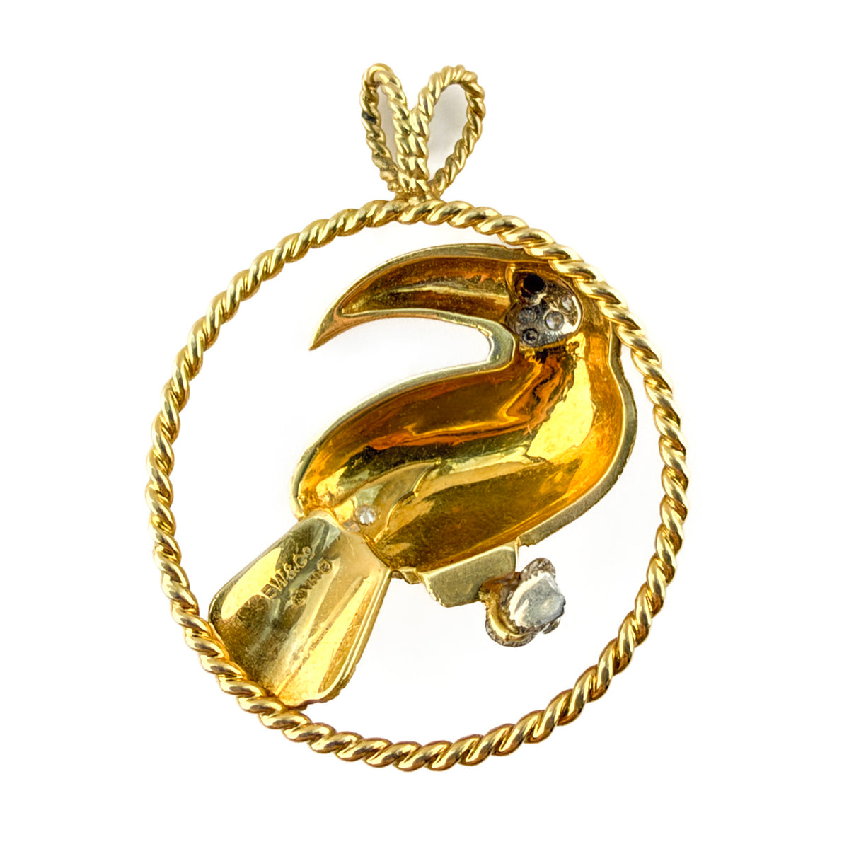 E Wolfe and Co Gold Toucan Bird Pendant with Sapphire and Diamond