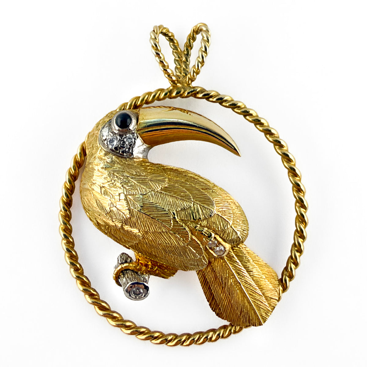 E Wolfe and Co Gold Toucan Bird Pendant with Sapphire and Diamond