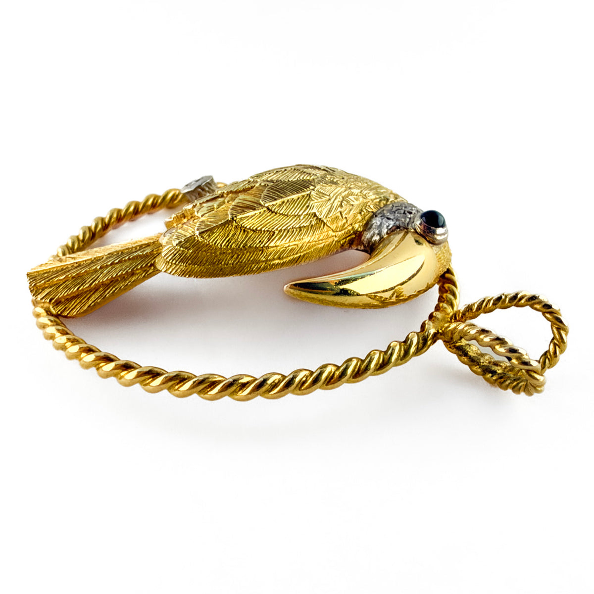 E Wolfe and Co Gold Toucan Bird Pendant with Sapphire and Diamond