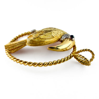 E Wolfe and Co Gold Toucan Bird Pendant with Sapphire and Diamond
