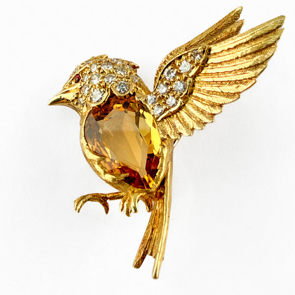 E Wolfe and Co Citrine and Diamond Set Hummingbird Brooch