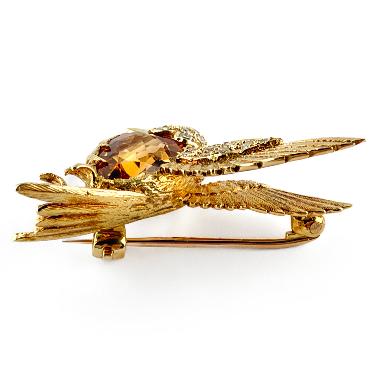 E Wolfe and Co Citrine and Diamond Set Hummingbird Brooch