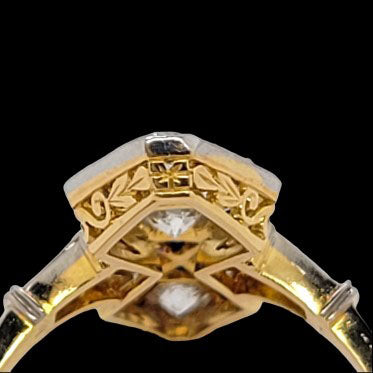 Edwardian Antique Sapphire and Diamond Chequerboard Plaque Ring in Platinum and 18ct Yellow Gold