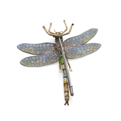 Late Art Deco Plique a Jour Enamel Dragonfly Brooch