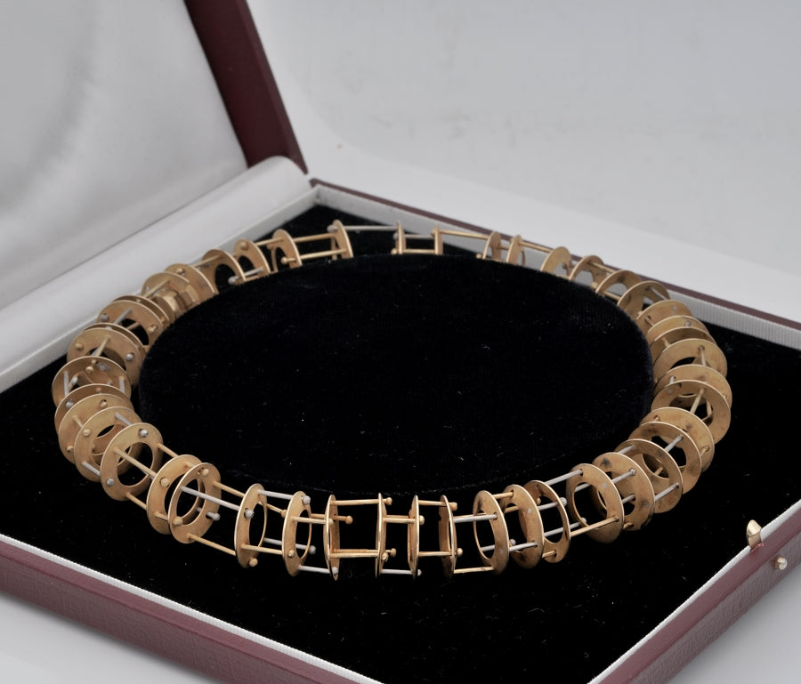 Modernist French Retro Avant Garde 18ct Gold Structural Collar Necklace
