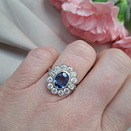 1.90ct Sapphire and Diamond Cluster Ring