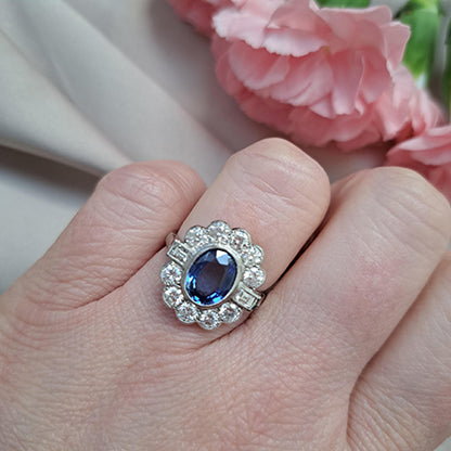 1.90ct Sapphire and Diamond Cluster Ring