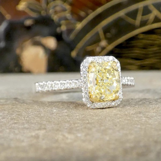 GIA 1.24ct Fancy Yellow Diamond Cluster Engagement Ring