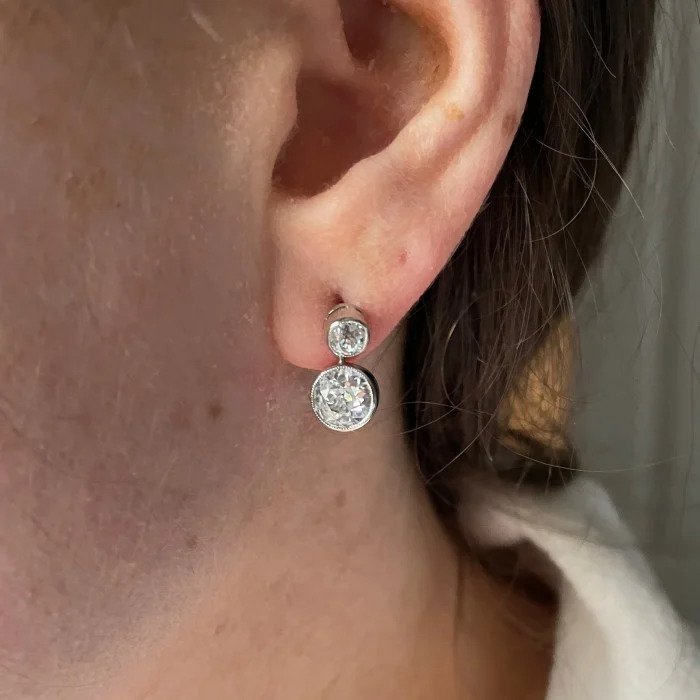 Old Cut Diamond Drop Earrings, 2.36 carat total