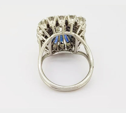 Vintage 2.30ct Emerald Cut Diamond and Sapphire Cluster Cocktail Ring