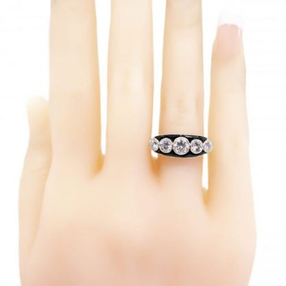 Vintage Diamond, Onyx and Platinum Five-Stone Ring, 1.25 carat total
