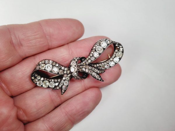 Antique Victorian Old Mine Cut Diamond Bow Brooch