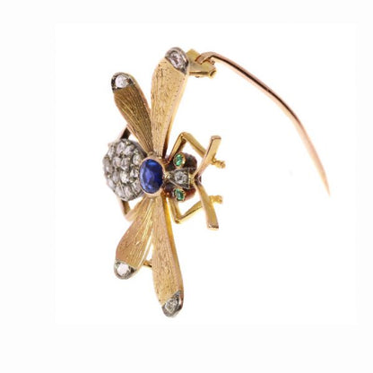 Antique Victorian Sapphire Emerald and Diamond Queen Bee Brooch
