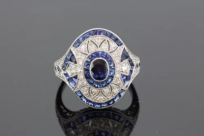 Art Deco Style Sapphire and Diamond Ring in Platinum