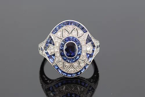 Art Deco Style Sapphire and Diamond Ring in Platinum