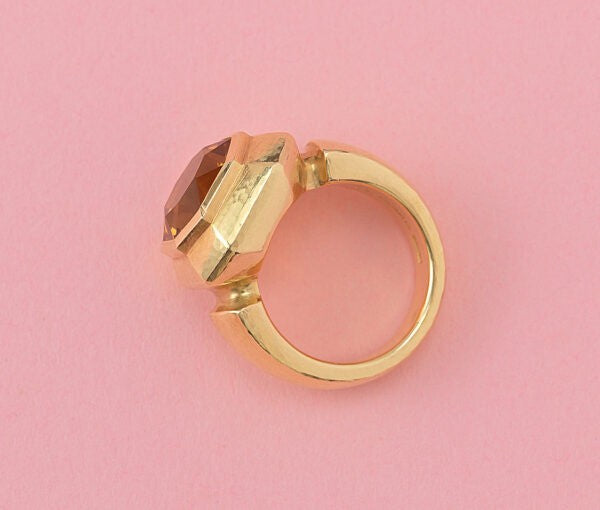 Octagonal Citrine and 18ct Yellow Gold Dress Ring, Signed